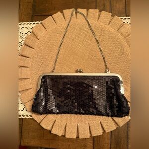 LOFT Black Sequin Wristlet Clutch